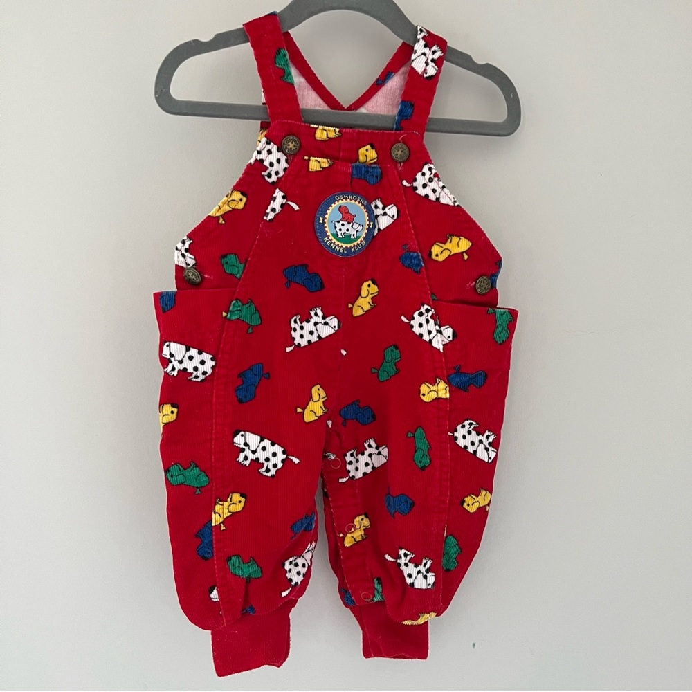 Vintage Rare OshKosh B'gosh Overalls Dogs Red Corduroy Kennel Club Size 6/9M